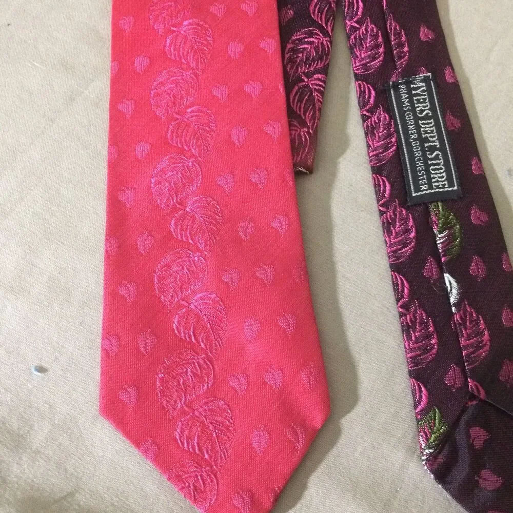 Vintage 1950s Skinny Tie 2” Ombre Pink Rayon Jacquard Leaves Rockabilly Mad Men